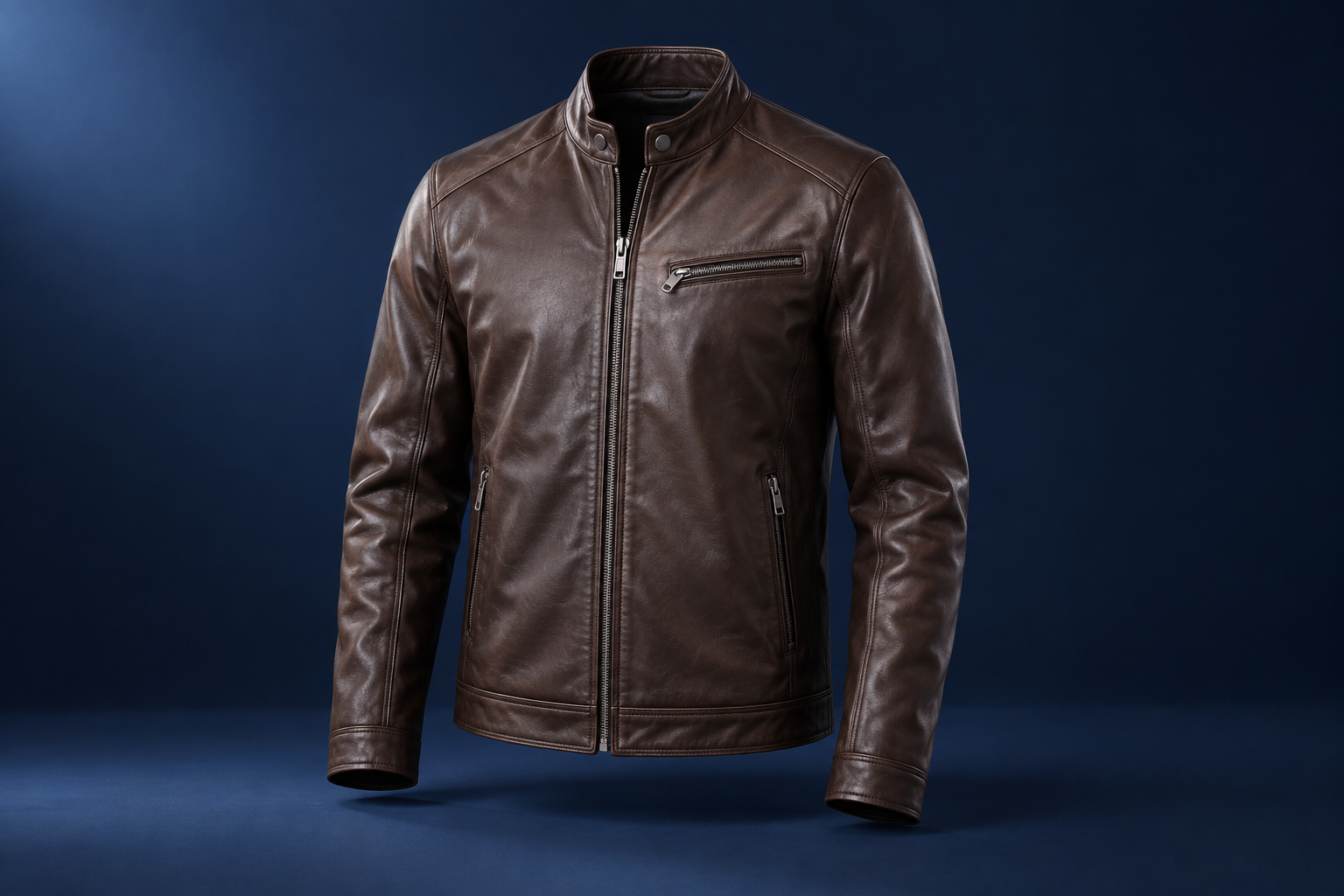 AI illustration of a single unbranded brown leather jacket