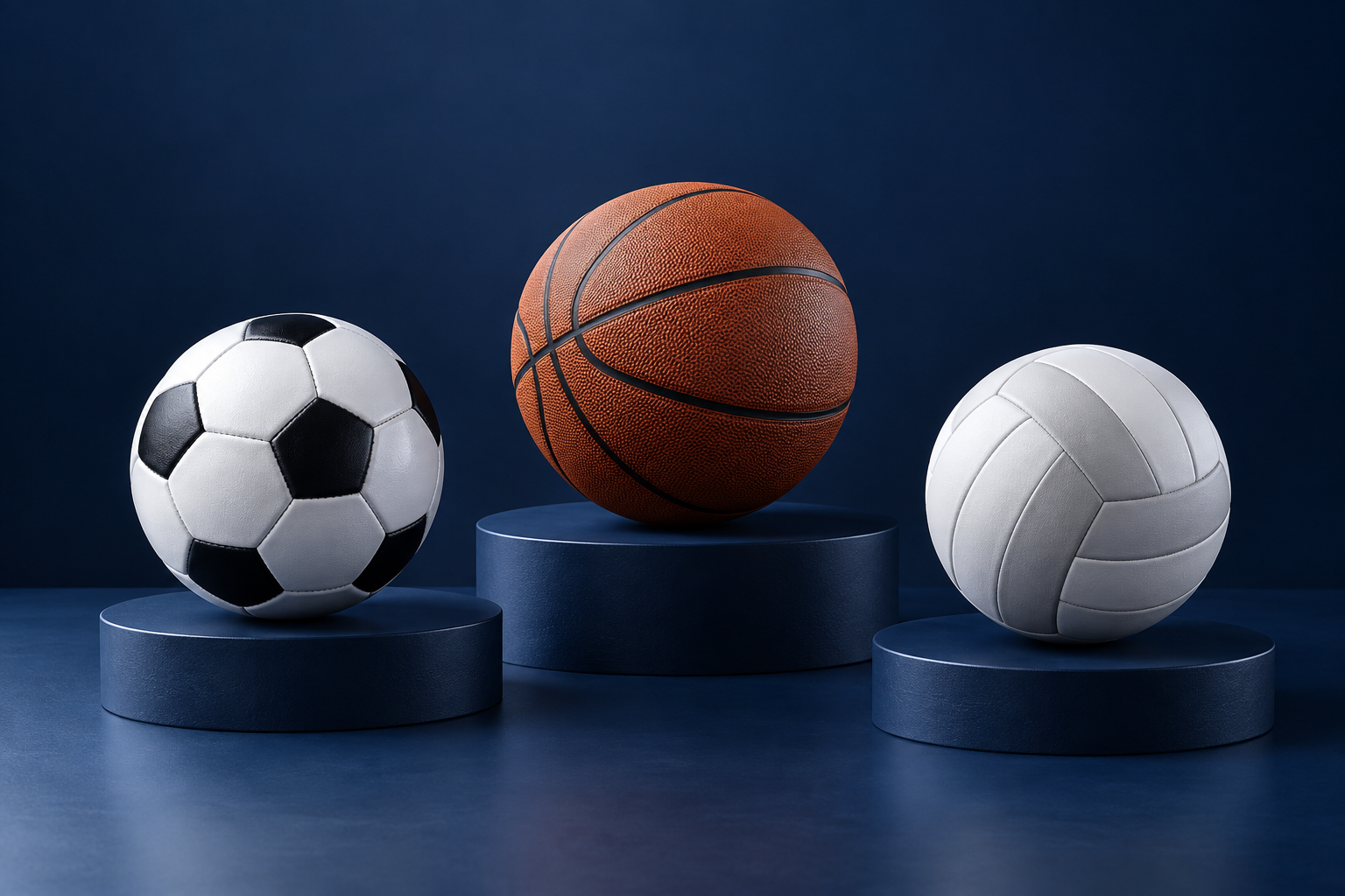 AI illustration of a football, a basketball and a volleyball