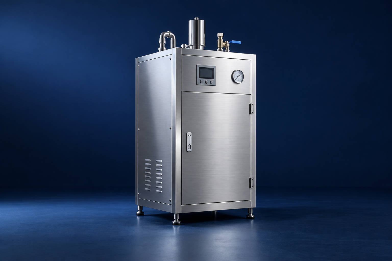 AI illustration of a generic stainless steel steam generation cabinet